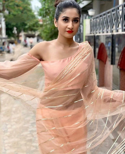 Peach georgette gota patti work designer partywear saree