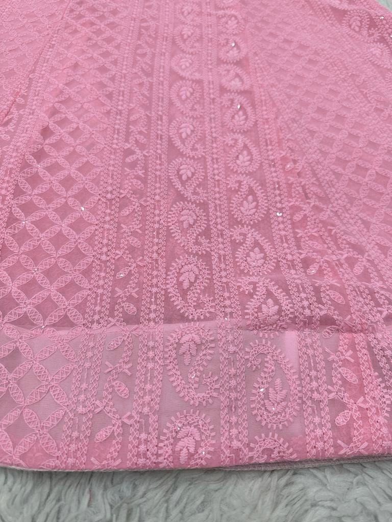 Peach georgette heavy chikankari work designer kurti