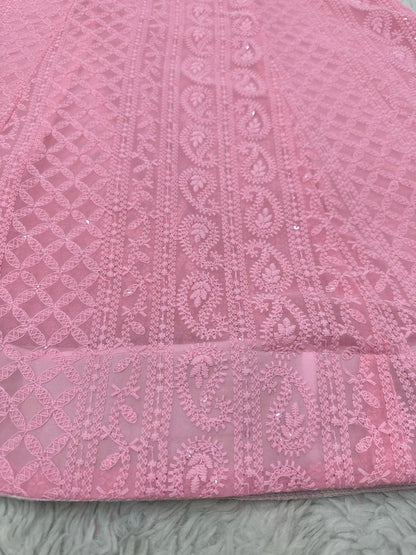 Peach georgette heavy chikankari work designer kurti