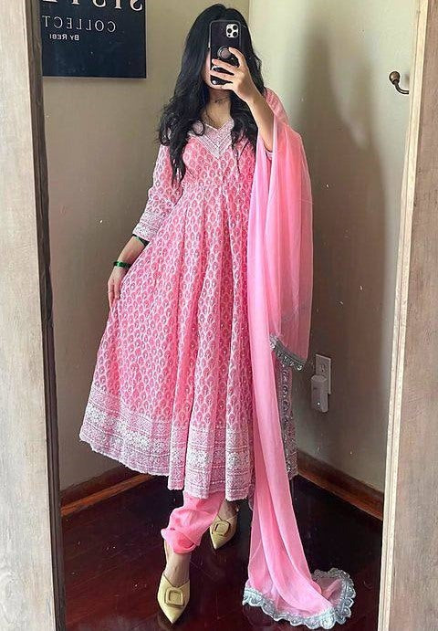 Peach georgette heavy embroidered wedding anarkali suit