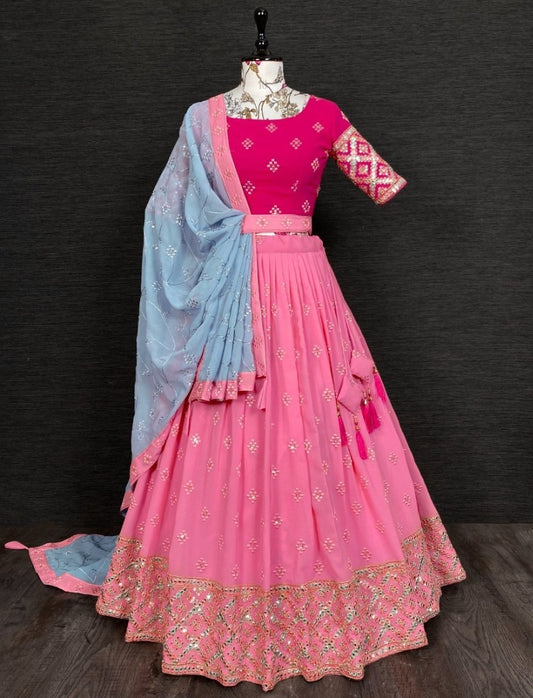 Peach georgette heavy embroidery work lehenga choli for wedding