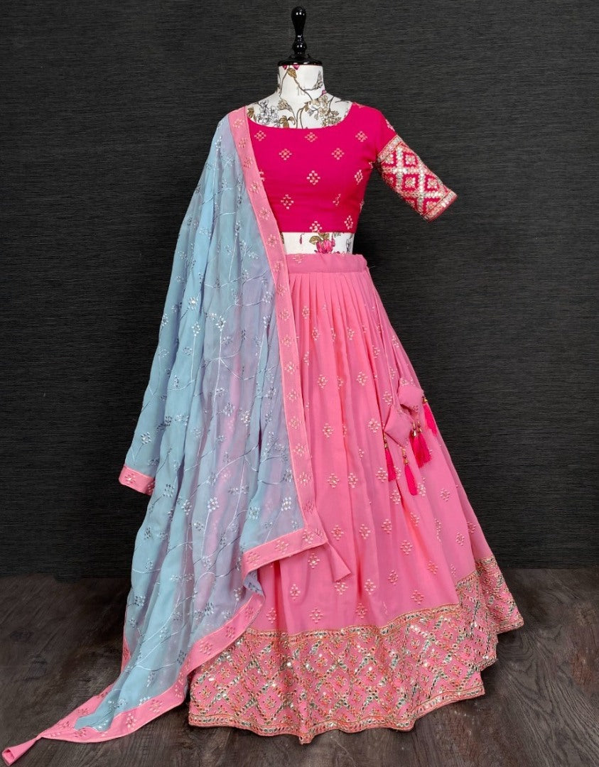 Peach georgette heavy embroidery work lehenga choli for wedding