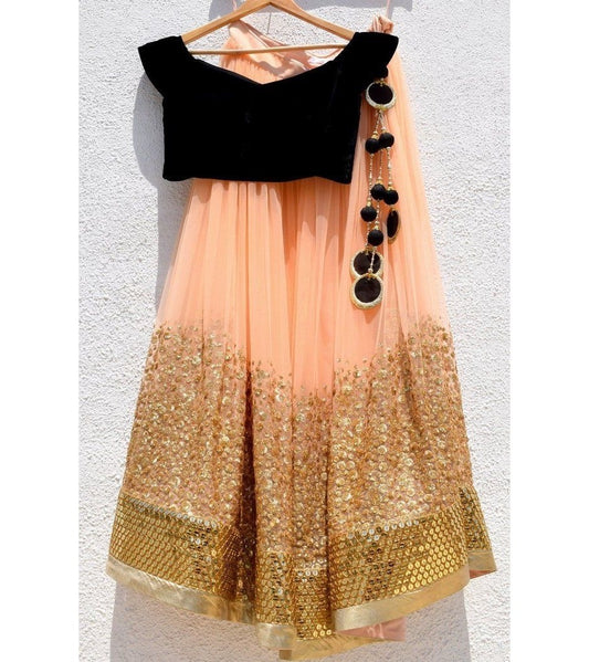 peach georgette heavy sequence work partywear lehenga