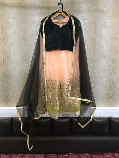 peach georgette heavy sequence work partywear lehenga