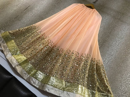 peach georgette heavy sequence work partywear lehenga
