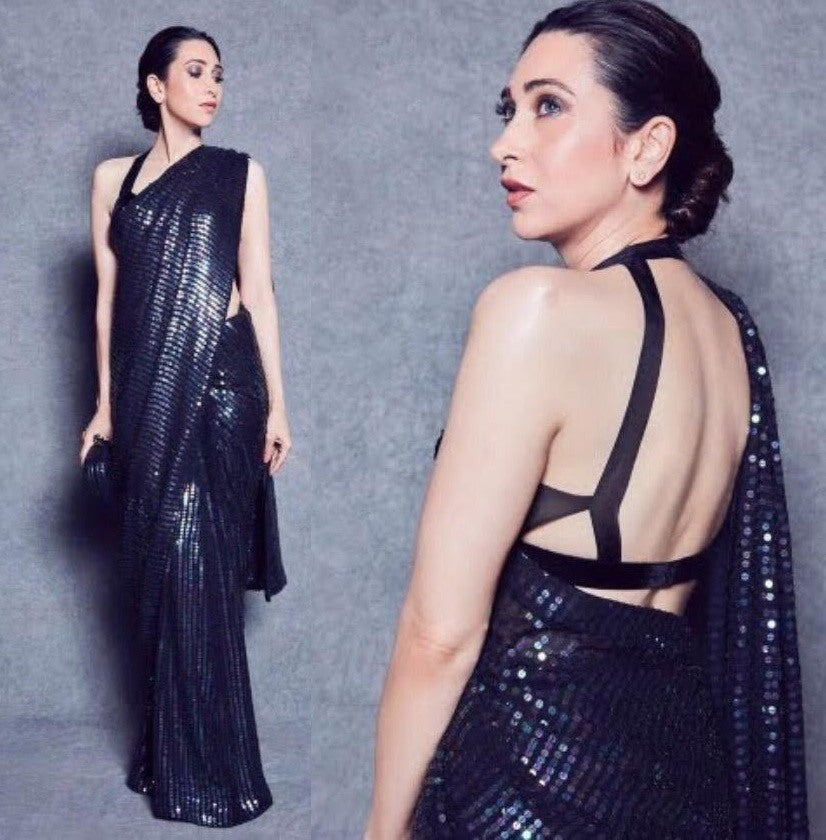 Peach georgette heavy sequence work stylist partywear saree