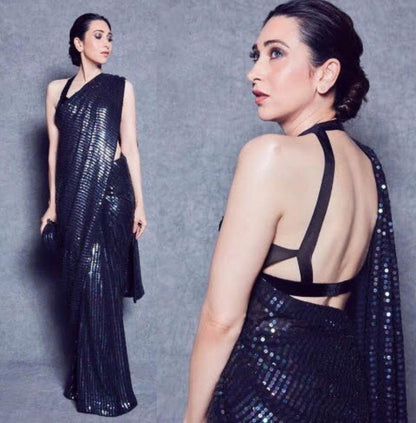 Peach georgette heavy sequence work stylist partywear saree