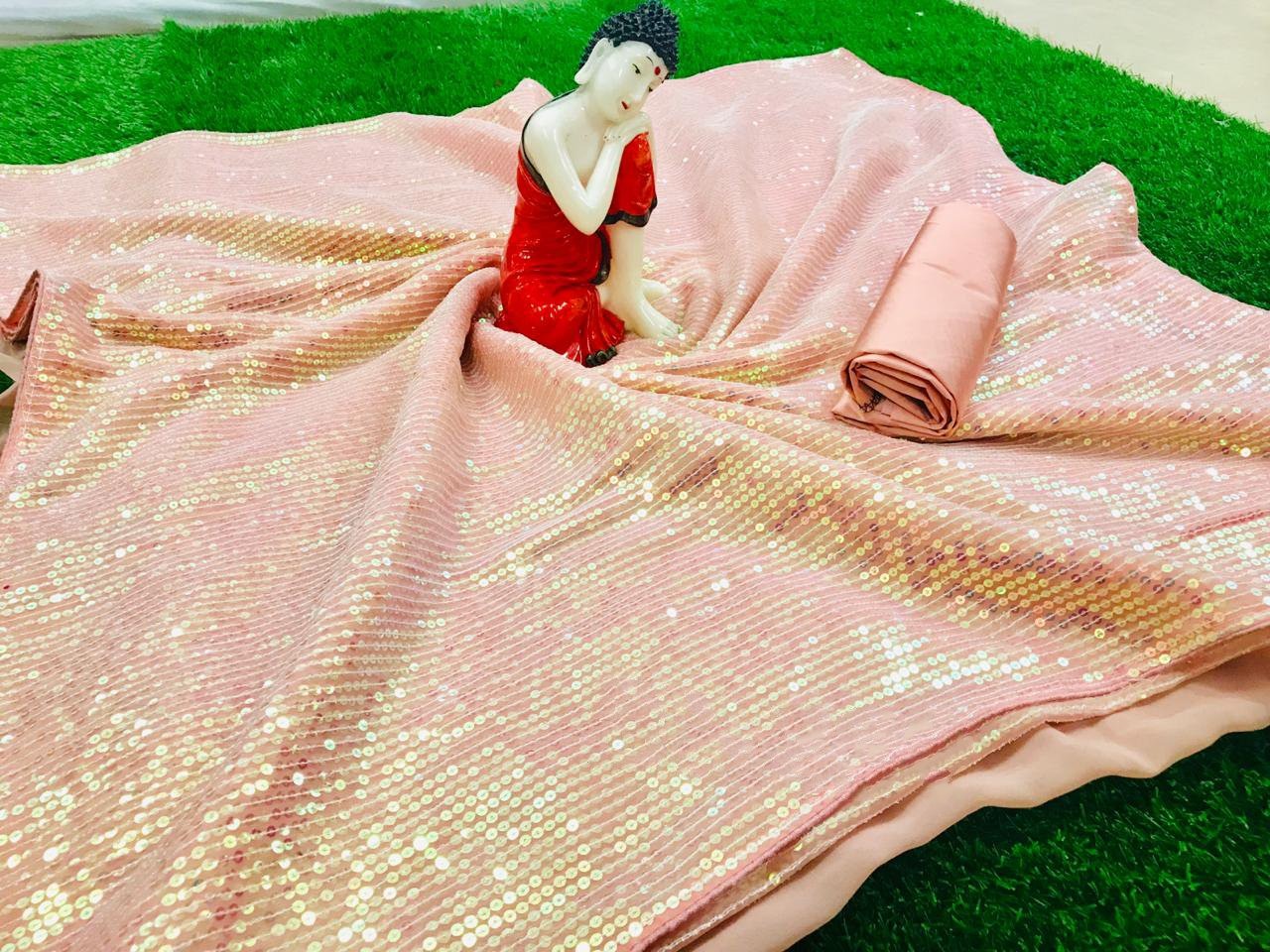 Peach georgette heavy sequence work stylist partywear saree