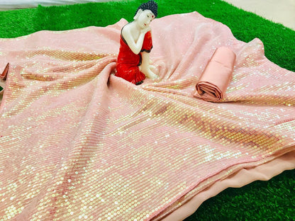 Peach georgette heavy sequence work stylist partywear saree