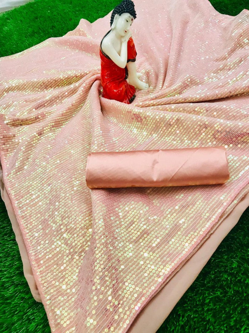 Peach georgette heavy sequence work stylist partywear saree