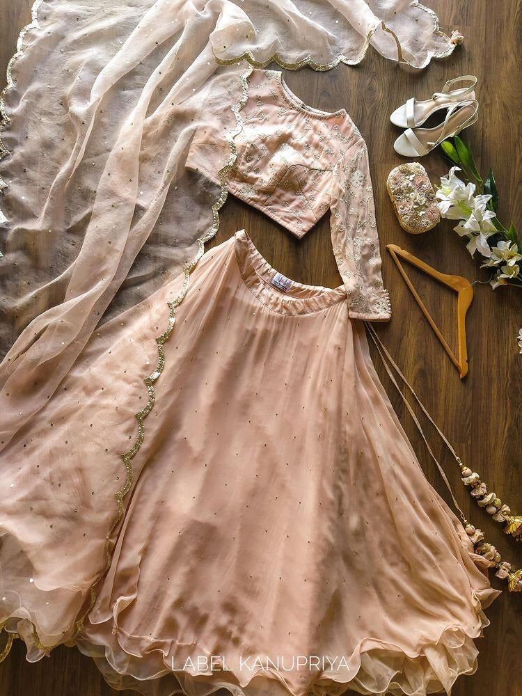 Peach georgette lehenga choli