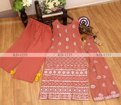 Peach georgette paper mirror work plazzo salwar suit