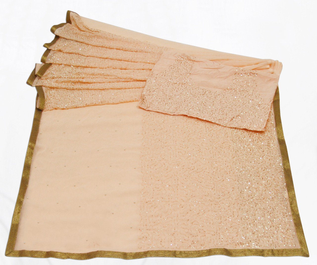 Peach georgette pearl and sequence worked saree