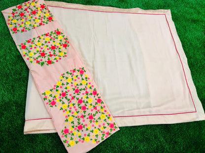 Peach georgette plain festive saree with embroidered blouse