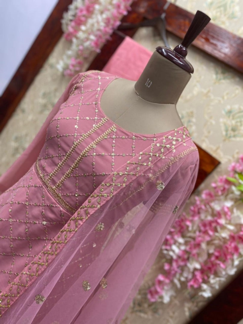 Peach georgette sequence work anarkali suit
