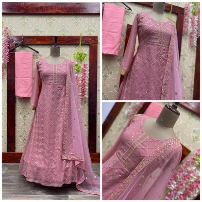 Peach georgette sequence work anarkali suit