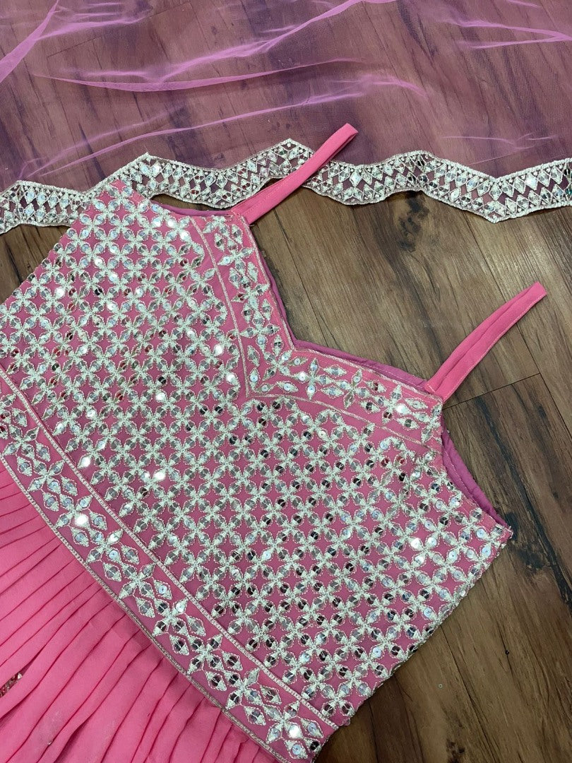 Peach georgette sequence work long anarkali gown