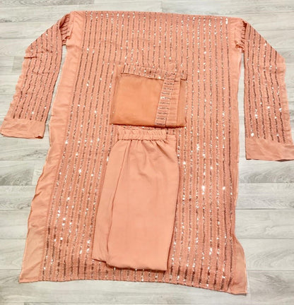 Peach georgette sequence work plazzo salwar suit