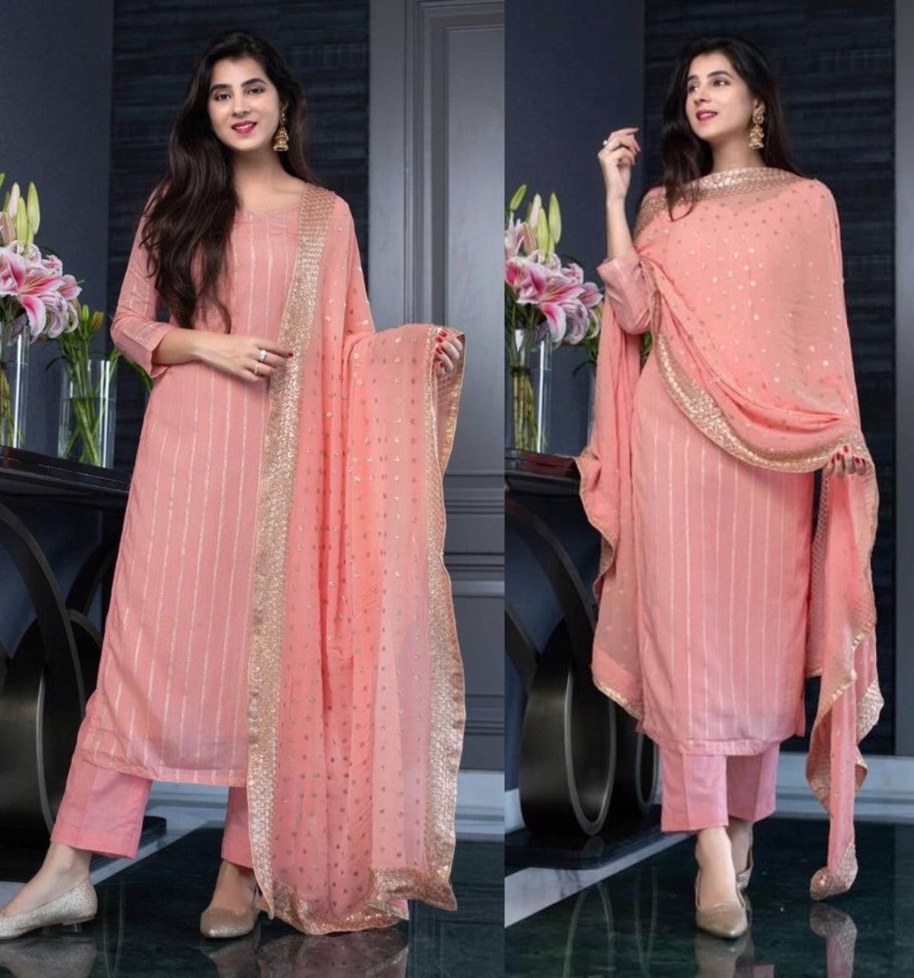 Peach georgette sequence work salwar suit