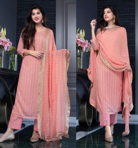 Peach georgette sequence work salwar suit