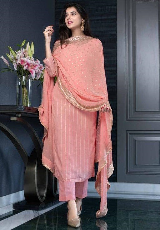 Peach georgette sequence work salwar suit