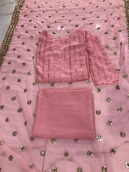Peach georgette sequence work salwar suit