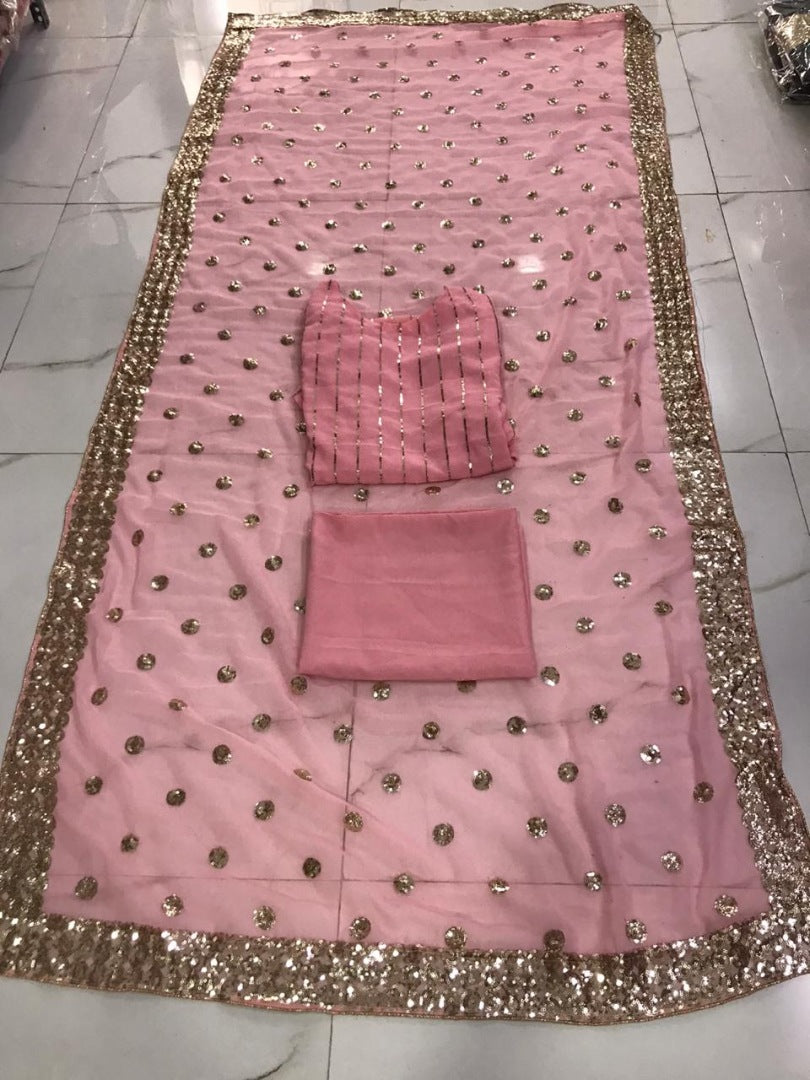 Peach georgette sequence work salwar suit