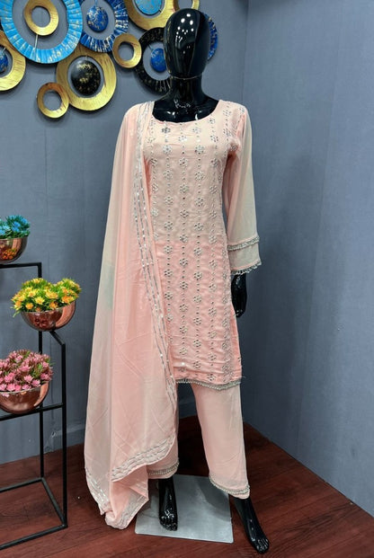 Peach georgette sequence work salwar suit