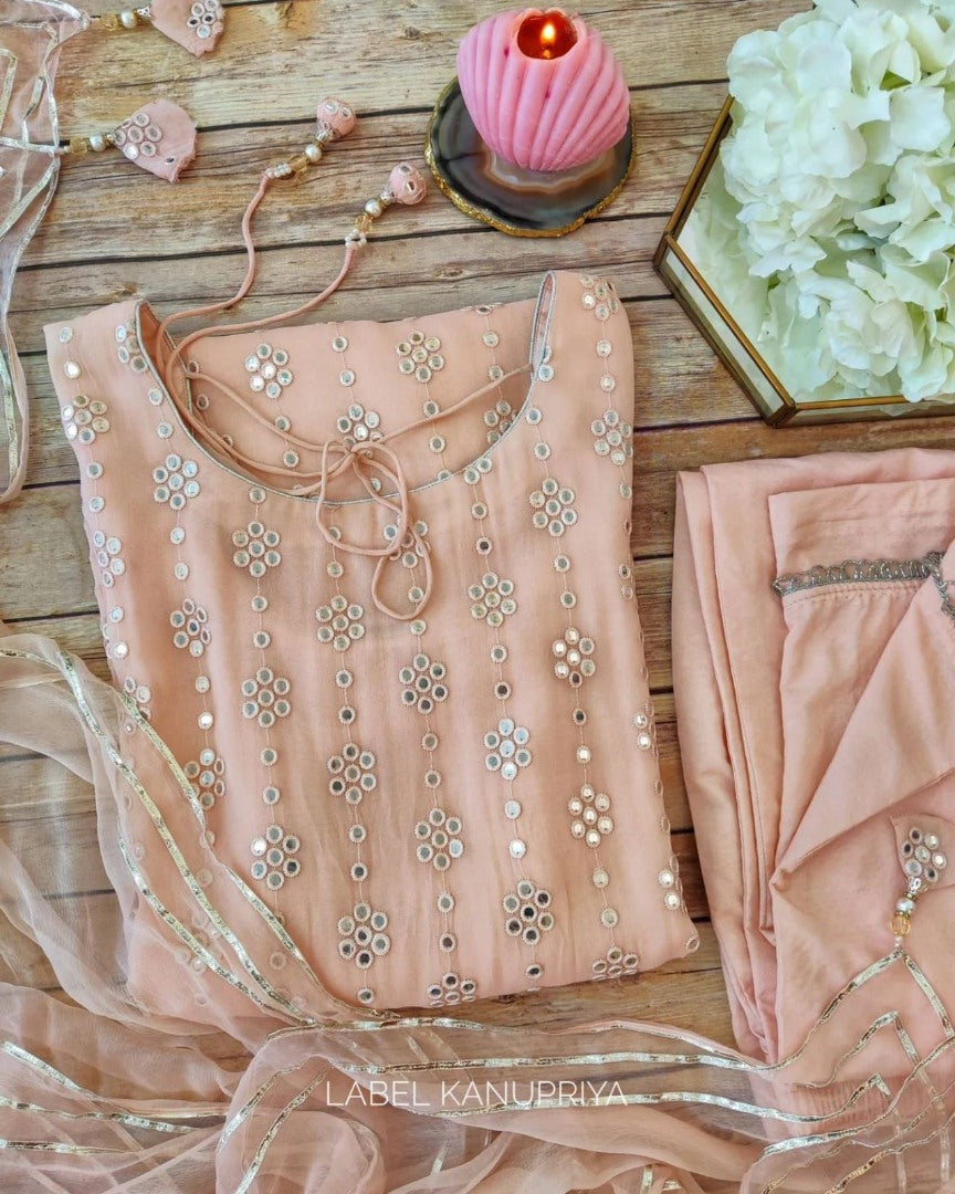 Peach georgette sequence work salwar suit