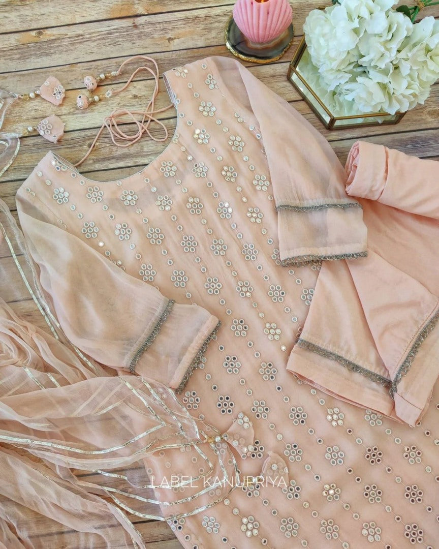 Peach georgette sequence work salwar suit
