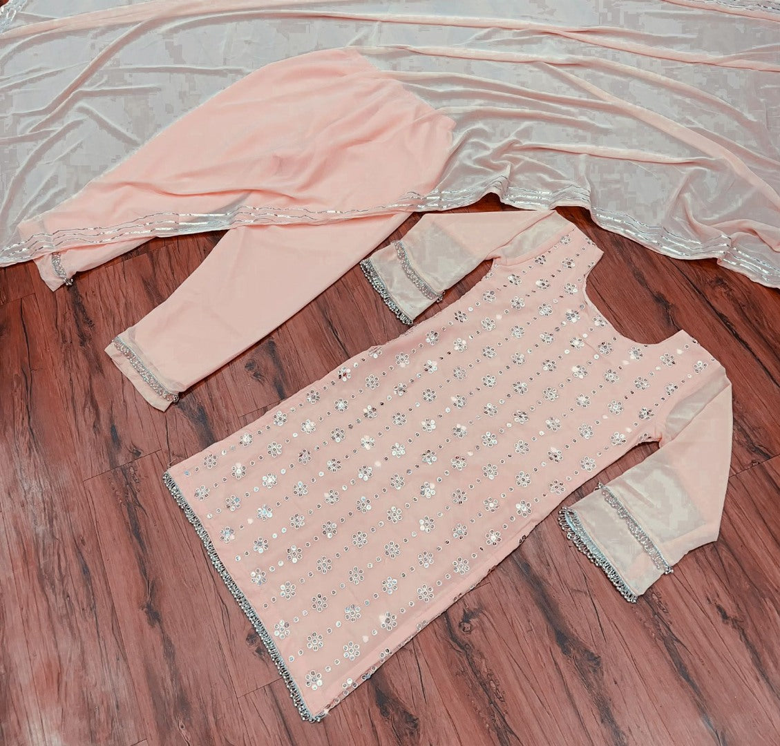Peach georgette sequence work salwar suit