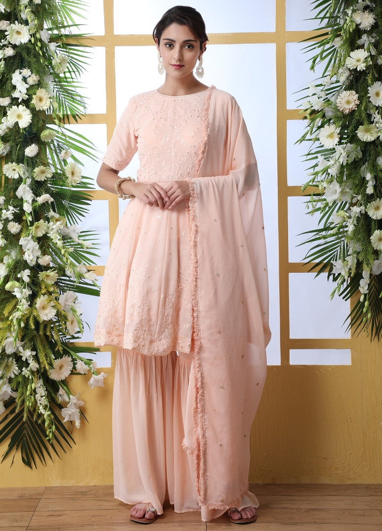 Peach georgette sharara salwar suit