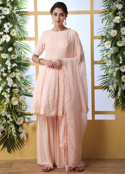 Peach georgette sharara salwar suit
