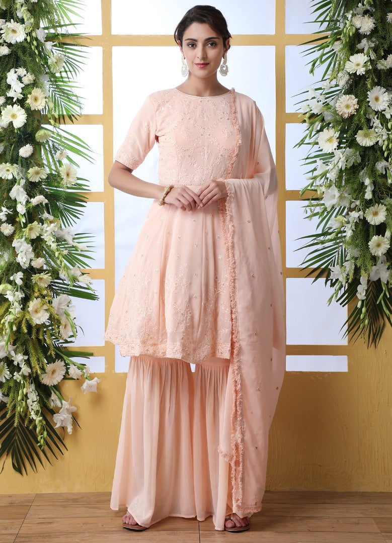 Peach georgette sharara salwar suit