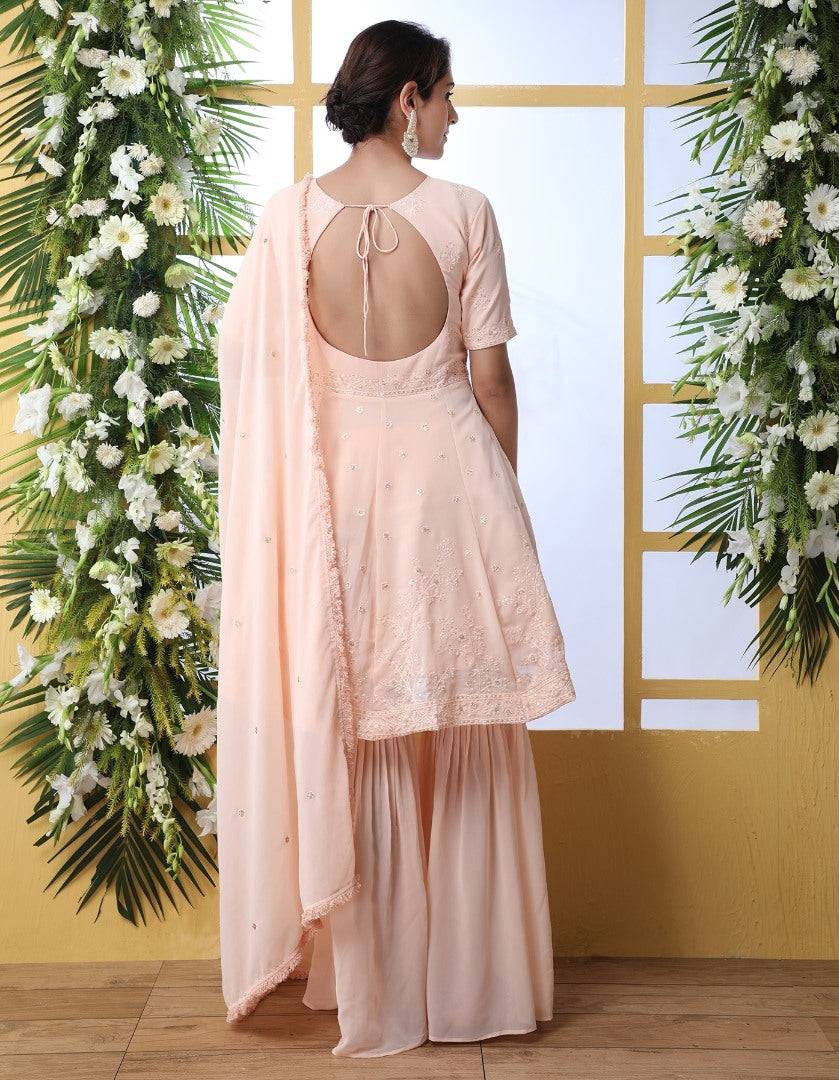 Peach georgette sharara salwar suit