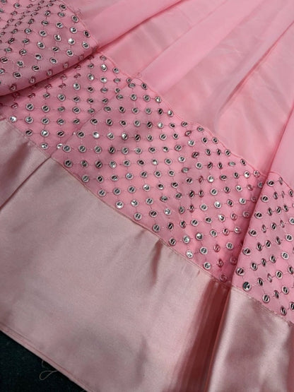 Peach georgette thread embroidered party wear anarkali suit