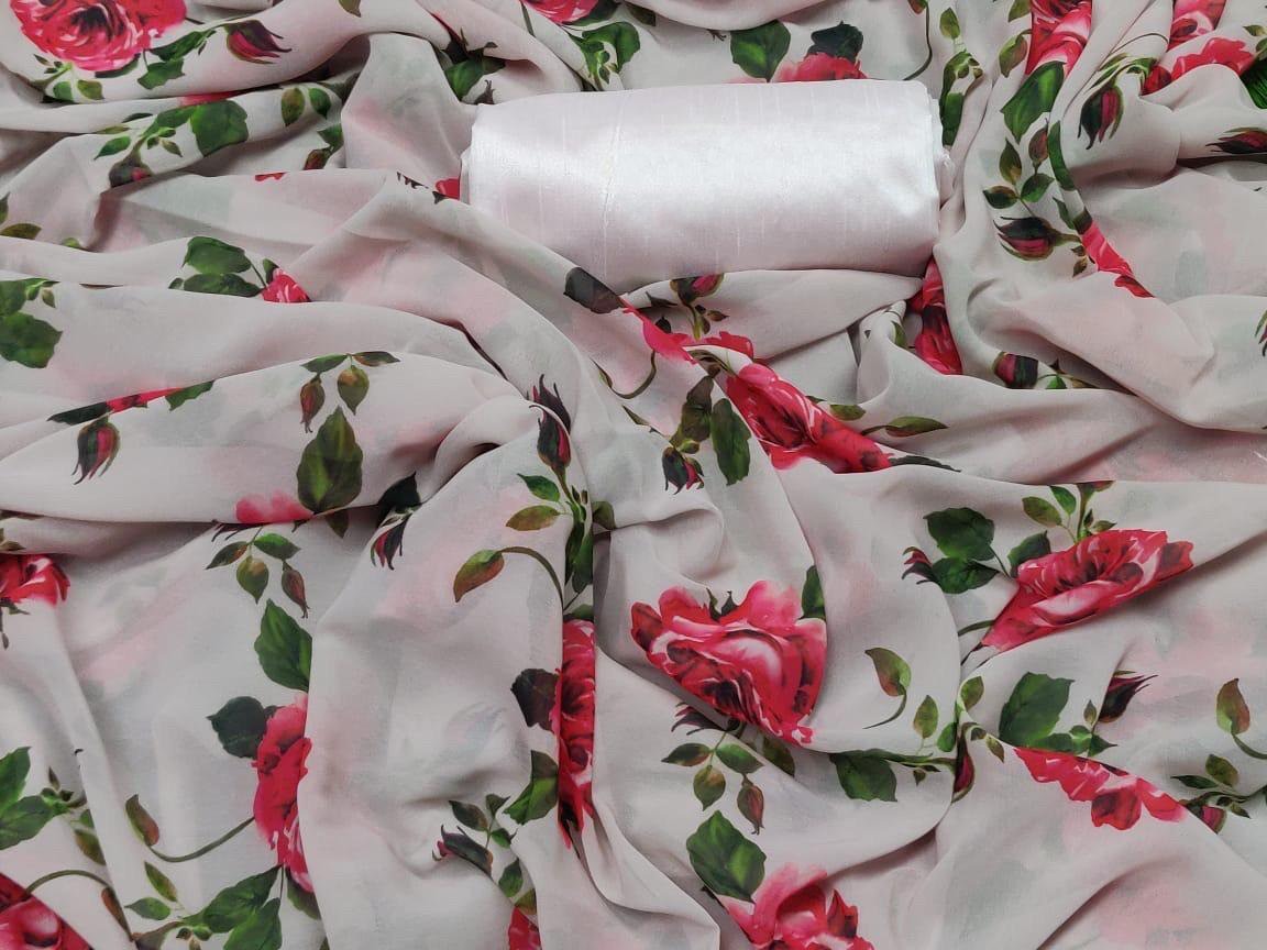 peach heavy faux georgette floral printed casual wear saree