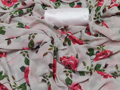 peach heavy faux georgette floral printed casual wear saree