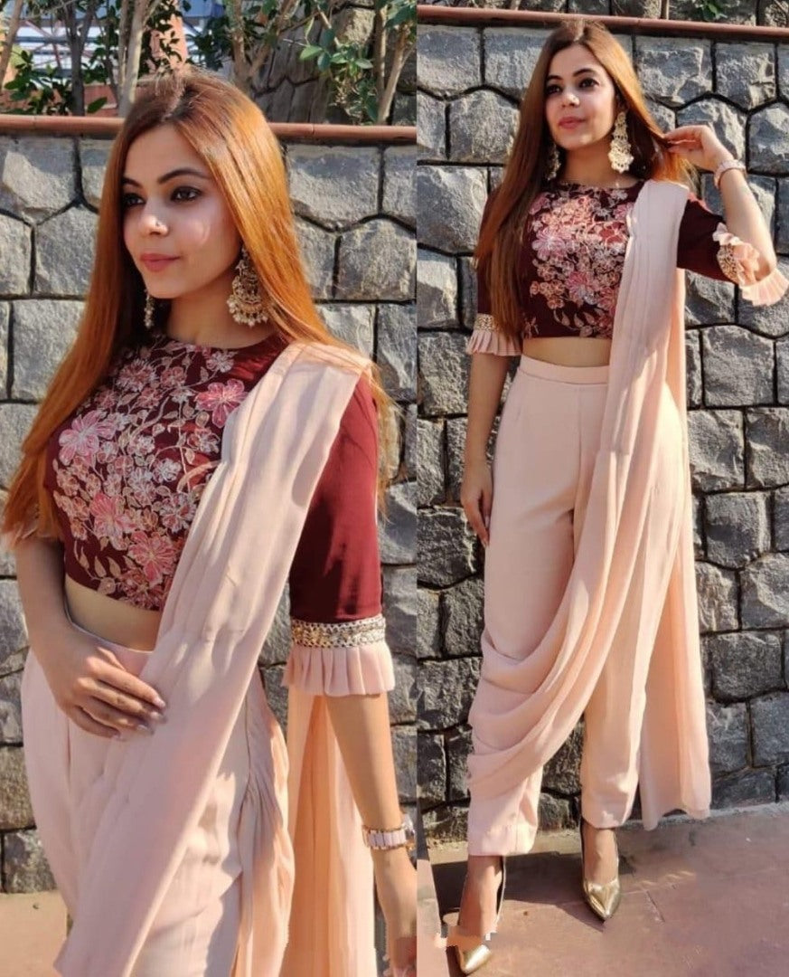Peach indowestern party wear pant suit