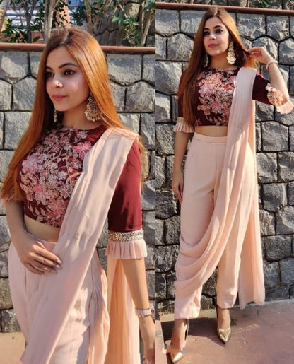 Peach indowestern party wear pant suit