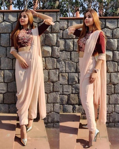 Peach indowestern party wear pant suit