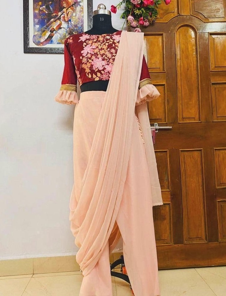 Peach indowestern party wear pant suit