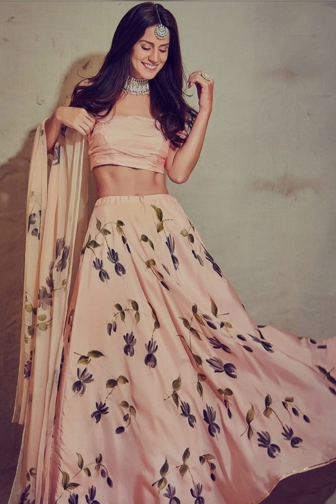 Peach italian silk printed lehenga choli