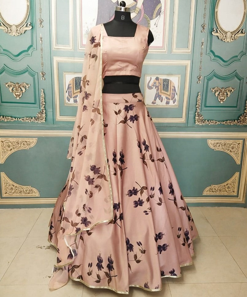 Peach italian silk printed lehenga choli