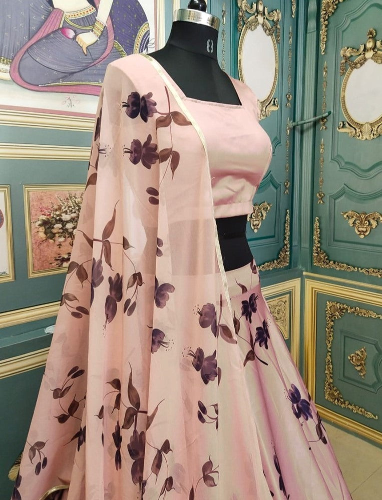 Peach italian silk printed lehenga choli