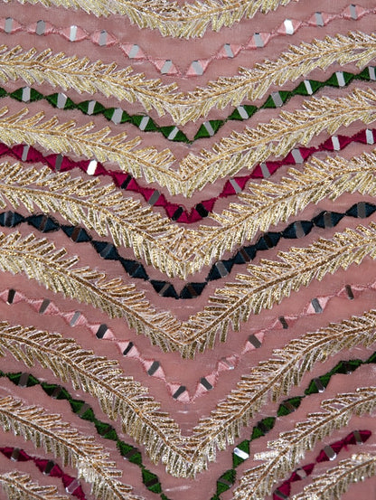 Peach jimi silk designer embroidered party wear crop top lehenga