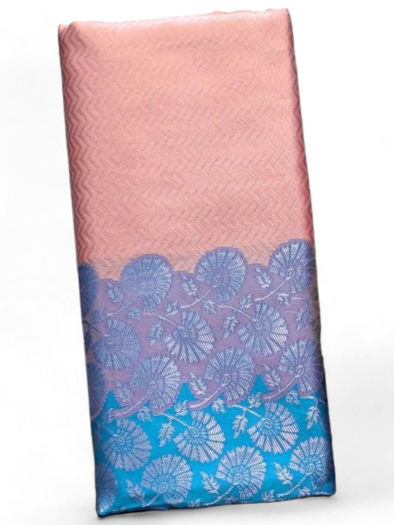 Peach lichi silk wedding saree