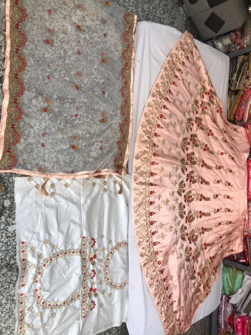 Peach malai satin heavy embroidered wedding lehenga