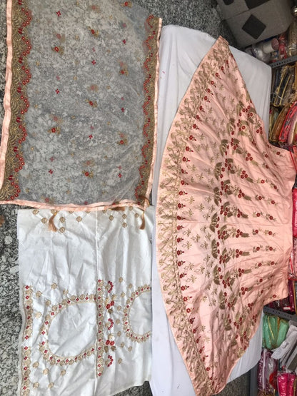 Peach malai satin heavy embroidered wedding lehenga