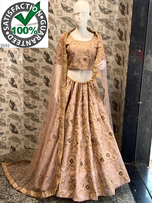 Peach malbari silk heavy embroidered designer wedding lehenga
